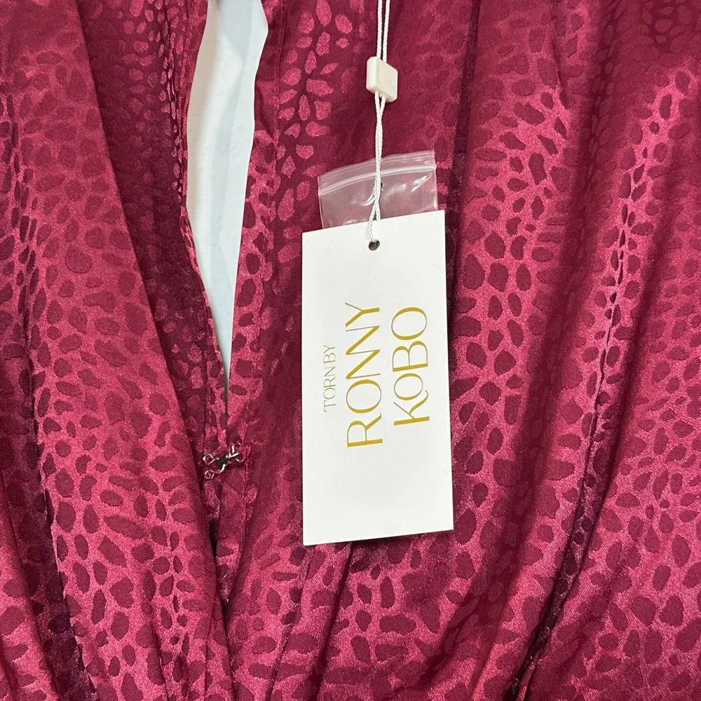 Ronny Kobo Astrid Large Dress Wine Animal Jacquard Ruched Puff Sleeve Midi Dress - Picture 8 of 12